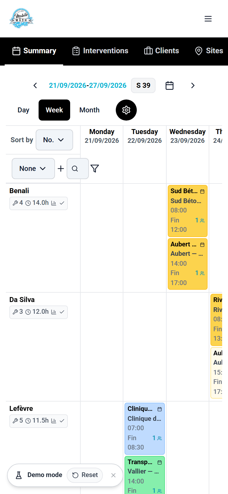 Planning sur téléphone